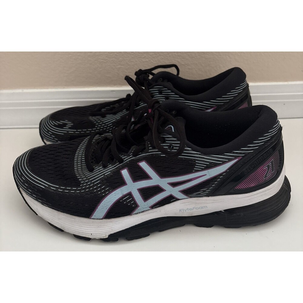 Asics Gel Nimbus 21 Womens Running Shoes Sneakers Black Blue Sz 10